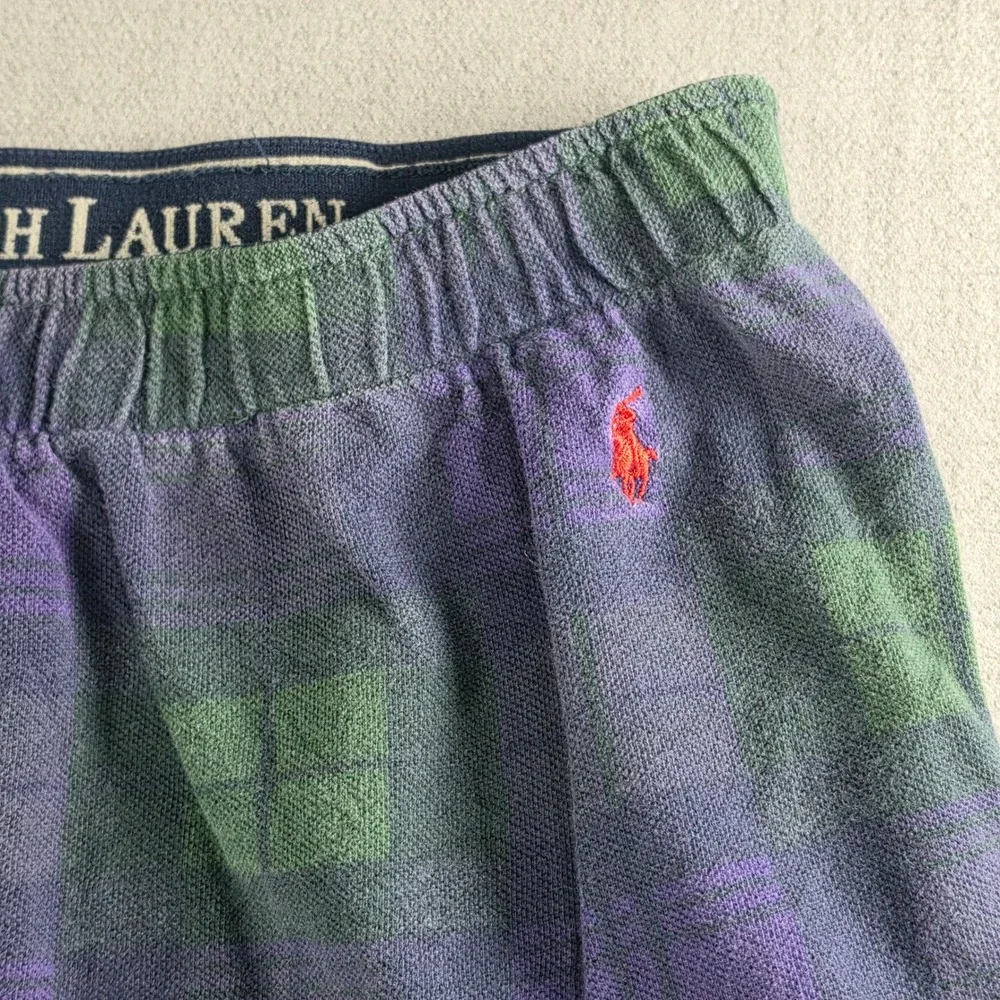 Polo Ralph Lauren Pajama Pants Mens L Purple Green Plaid Cotton Lounge Sleepwear